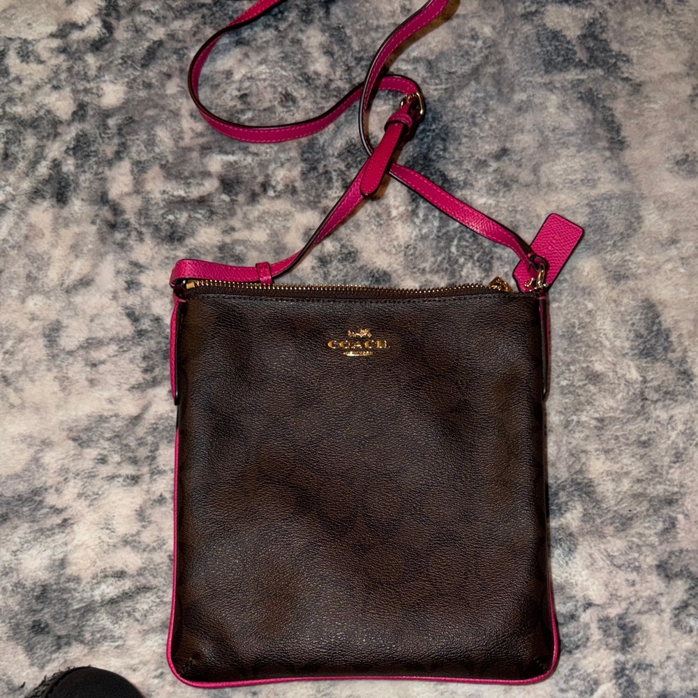 Coach Dark Brown and Pink Crossbody Bag